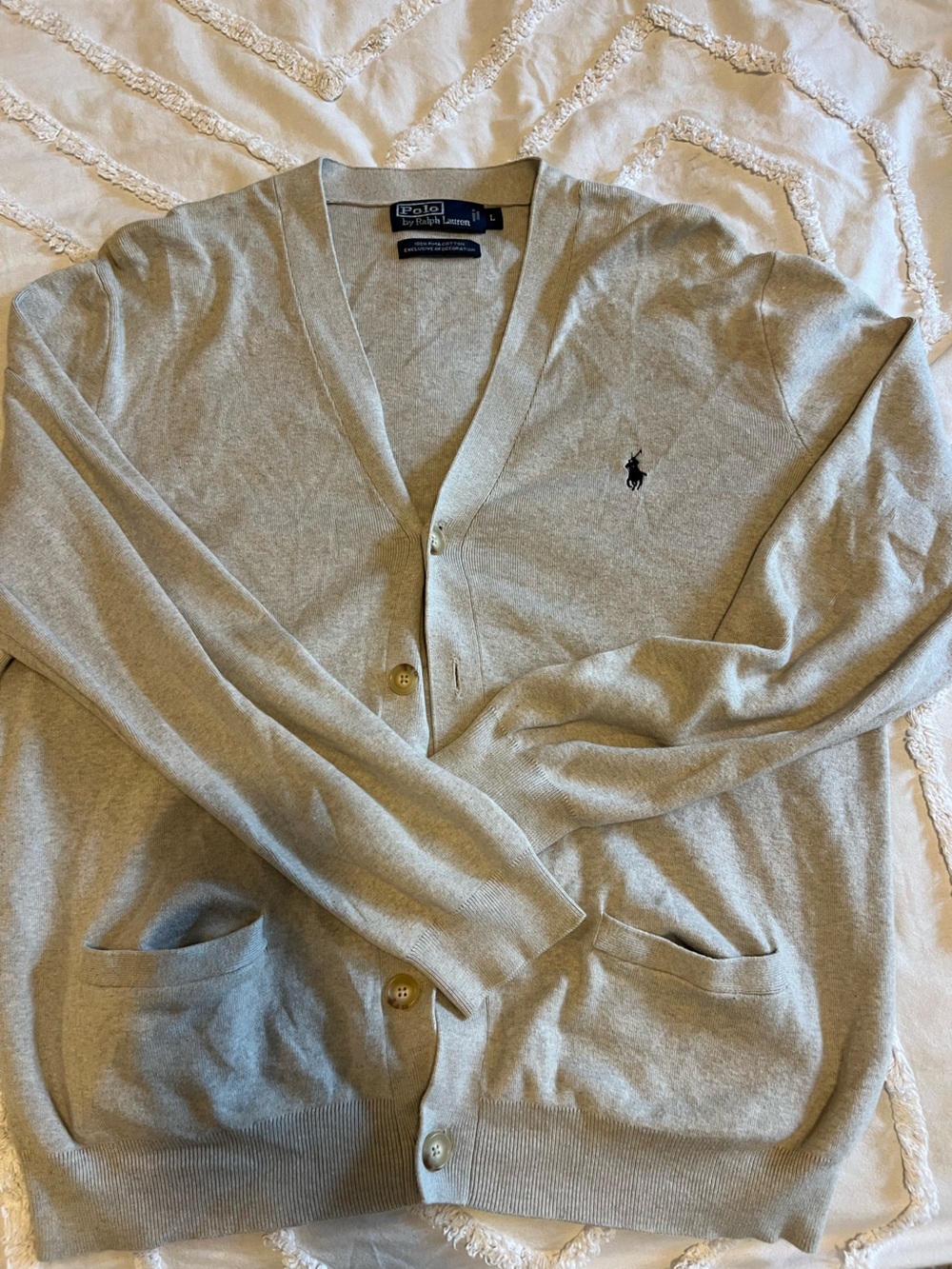 Ralph Lauren Tan Cotton Cardigan with Polo Label